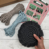 Macrame Coaster Kit in Mist Blue, Pearl and Charcoal