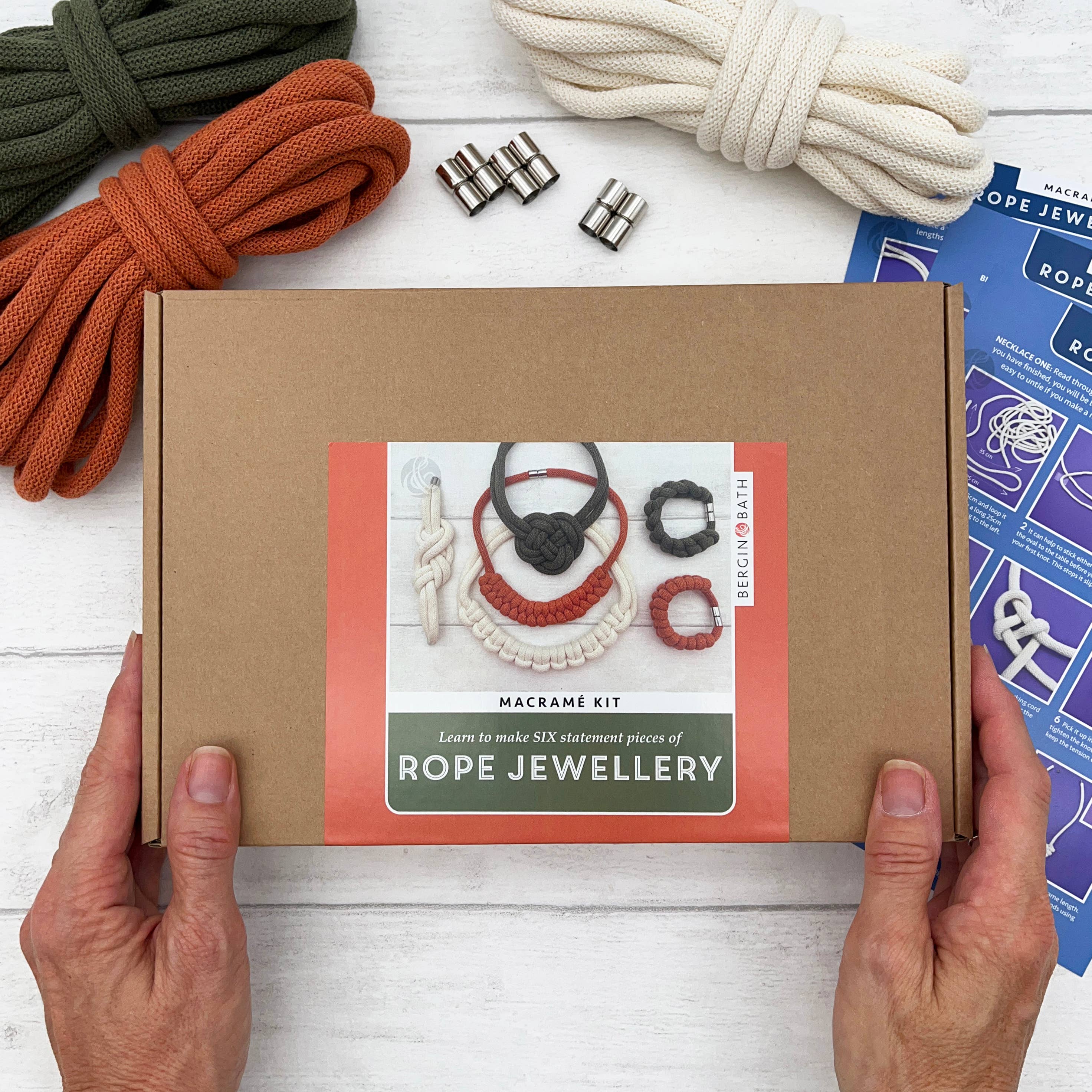 Macrame Rope Jewellery Kit in Terracotta, Avocado and White