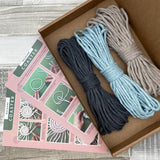Macrame Coaster Kit in Mist Blue, Pearl and Charcoal