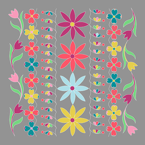 Pattern Box Decorative Floral Free Motion Quilting Kit - Folk Art on Grey