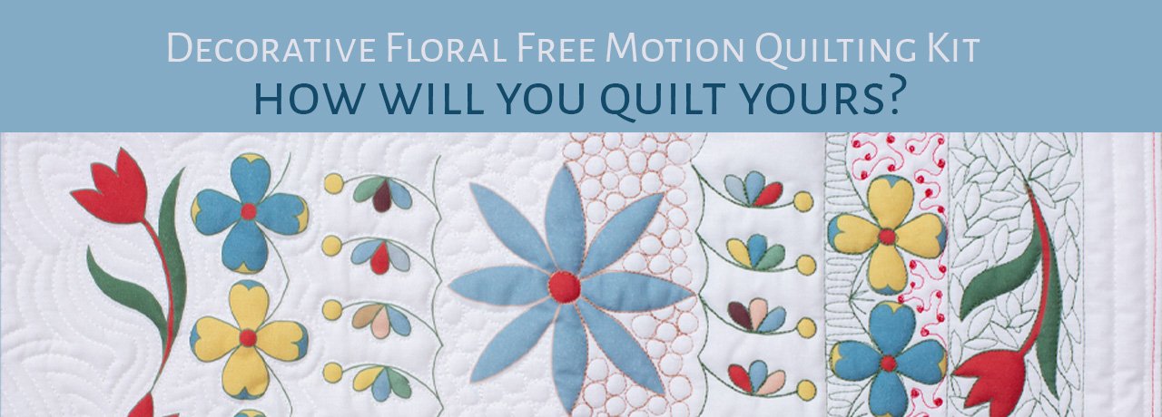 a section of free motion quilting on a floral deisign